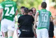 25 July 2021; Dale Holland of Cork City celebrates after scoring his side's third goal with Cork City assistant manager Richie Holland during the FAI Cup First Round match between Sligo Rovers and Cork City at The Showgrounds in Sligo. Photo by Michael P Ryan/Sportsfile