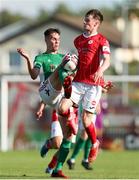 25 July 2021; Cian Coleman of Cork City in action against Mark Byrne of Sligo Rovers during the FAI Cup First Round match between Sligo Rovers and Cork City at The Showgrounds in Sligo. Photo by Michael P Ryan/Sportsfile