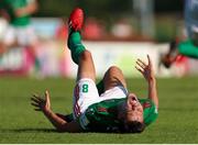 25 July 2021; Cian Coleman of Cork City on the ground after a heavy challenge during the FAI Cup First Round match between Sligo Rovers and Cork City at The Showgrounds in Sligo. Photo by Michael P Ryan/Sportsfile