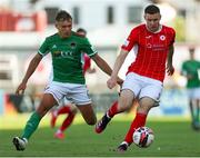 25 July 2021; Garry Buckley of Sligo Rovers in action against Beineon O'Brien-Whitmarsh of Cork City during the FAI Cup First Round match between Sligo Rovers and Cork City at The Showgrounds in Sligo. Photo by Michael P Ryan/Sportsfile