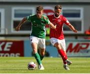 25 July 2021; Darragh Crowley of Cork City in action against Greg Bolger of Sligo Rovers during the FAI Cup First Round match between Sligo Rovers and Cork City at The Showgrounds in Sligo. Photo by Michael P Ryan/Sportsfile