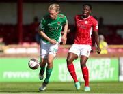 25 July 2021; Jonas Häkkinen of Cork City in action against Romeo Parkes of Sligo Rovers during the FAI Cup First Round match between Sligo Rovers and Cork City at The Showgrounds in Sligo. Photo by Michael P Ryan/Sportsfile