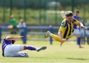 24 July 2021; David Webster of Finn Harps in action against Conor Coughlan of Fairview Rangers during the FAI Cup First Round match between Fairview Rangers and Finn Harps at Fairview Rangers AFC in Limerick. Photo by Michael P Ryan/Sportsfile