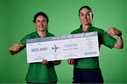 26 July 2021; Para-Cyclist Katie-George Dunlevy, left, and her pilot Eve McCrystal pose for a portrait during a Tokyo 2020 Paralympic Games Team Announcement at Abbotstown in Dublin. Photo by Sam Barnes/Sportsfile