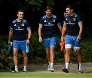 26 July 2021; Leinster players, from right, Max Deegan, Ross Byrne and Nick McCarthy  during Leinster Rugby squad training at UCD in Dublin. Photo by Harry Murphy/Sportsfile