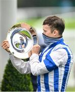 26 July 2021; Jockey Finny Maguire celebrates after winning the Connacht Hotel handicap on Coltor during day one of the Galway Races Summer Festival at Ballybrit Racecourse in Galway. Photo by David Fitzgerald/Sportsfile