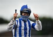 26 July 2021; Jockey Finny Maguire celebrates after winning the Connacht Hotel handicap on Coltor during day one of the Galway Races Summer Festival at Ballybrit Racecourse in Galway. Photo by David Fitzgerald/Sportsfile