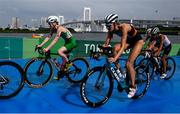 27 July 2021; Carolyn Hayes of Ireland, left, and Anabel Knoll of Germany in action during the Women's Triathlon at the Odaiba Marine Park during the 2020 Tokyo Summer Olympic Games in Tokyo, Japan. Photo by Stephen McCarthy/Sportsfile