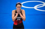 27 July 2021; Yuko Takahashi of Japan reacts after the Women's Triathlon at the Odaiba Marine Park during the 2020 Tokyo Summer Olympic Games in Tokyo, Japan. Photo by Stephen McCarthy/Sportsfile