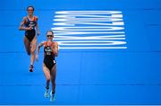 27 July 2021; Rachel Klamer of Netherlands, right, and Leonie Periault of France in action during the Women's Triathlon at the Odaiba Marine Park during the 2020 Tokyo Summer Olympic Games in Tokyo, Japan. Photo by Stephen McCarthy/Sportsfile