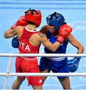 27 July 2021; Rebecca Nicoli of Italy, left, and Esmeralda Falcon Reyes of Mexico during the Women's Lightweight Round of 32 bout at the Kokugikan Arena during the 2020 Tokyo Summer Olympic Games in Tokyo, Japan. Photo by Ramsey Cardy/Sportsfile