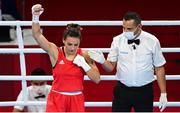 27 July 2021; Rebecca Nicoli of Italy is declared winner against Esmeralda Falcon Reyes of Mexico in the Women's Lightweight Round of 32 bout at the Kokugikan Arena during the 2020 Tokyo Summer Olympic Games in Tokyo, Japan. Photo by Ramsey Cardy/Sportsfile