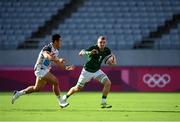 27 July 2021; Adam Leavy of Ireland in action against Seongmin Jang of Republic of Korea during the Men's Rugby Sevens quarter-final/9th place play-off at the Tokyo Stadium during the 2020 Tokyo Summer Olympic Games in Tokyo, Japan. Photo by Stephen McCarthy/Sportsfile