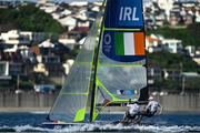 27 July 2021; Robert Dickson, right, and Sean Waddilove of Ireland in action during the 49er Men at the Enoshima Yacht Harbour during the 2020 Tokyo Summer Olympic Games in Tokyo, Japan. Photo by Brendan Moran/Sportsfile