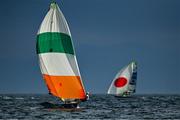 27 July 2021; Robert Dickson, left, and Sean Waddilove of Ireland in action during the 49er Men at the Enoshima Yacht Harbour during the 2020 Tokyo Summer Olympic Games in Tokyo, Japan. Photo by Brendan Moran/Sportsfile