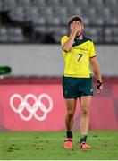 27 July 2021; A dejected Josh Turner of Australia following the Men's Rugby Sevens quarter-final match between Fiji and Australia at the Tokyo Stadium during the 2020 Tokyo Summer Olympic Games in Tokyo, Japan. Photo by Stephen McCarthy/Sportsfile
