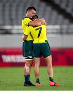 27 July 2021; Dylan Pietsch, left, and Josh Turner of Australia following the Men's Rugby Sevens quarter-final match between Fiji and Australia at the Tokyo Stadium during the 2020 Tokyo Summer Olympic Games in Tokyo, Japan. Photo by Stephen McCarthy/Sportsfile