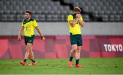 27 July 2021; Dejected Australia players Lachie Miller, right, and Josh Turner following the Men's Rugby Sevens quarter-final match between Fiji and Australia at the Tokyo Stadium during the 2020 Tokyo Summer Olympic Games in Tokyo, Japan. Photo by Stephen McCarthy/Sportsfile