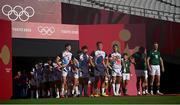 27 July 2021; Wanyong Park of Republic of Korea and Terry Kennedy of Ireland prepare to lead their side's out before the Men's Rugby Sevens 9th place play-off match between Ireland and Republic of Korea at the Tokyo Stadium during the 2020 Tokyo Summer Olympic Games in Tokyo, Japan. Photo by Stephen McCarthy/Sportsfile