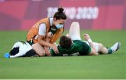 27 July 2021; Ireland physiotherapist Orla Armstrong attends to Ian Fitzpatrick of Ireland during the Men's Rugby Sevens 9th place play-off match between Ireland and Republic of Korea at the Tokyo Stadium during the 2020 Tokyo Summer Olympic Games in Tokyo, Japan. Photo by Stephen McCarthy/Sportsfile