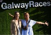 27 July 2021; Racegoers Hannah Glavin from Waterford, left, and Eve O'Sullivan from Cork during day two of the Galway Races Summer Festival at Ballybrit Racecourse in Galway. Photo by David Fitzgerald/Sportsfile