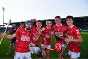 27 July 2021; Cork players, from left, Darragh O'Sullivan, Ross O'Sullivan, Eoin O'Leary, Ben O'Connor and Tadgh O'Connell celebrate after the Electric Ireland Munster GAA Minor Hurling Championship Semi-Final match between Limerick and Cork at Semple Stadium in Thurles, Tipperary. Photo by Eóin Noonan/Sportsfile
