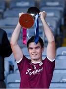 27 July 2021; Galway captain Sean Neary lifts the cup after the Leinster GAA U20 Hurling Championship Final match between Dublin and Galway at MW Hire O'Moore Park in Portlaoise, Laois. Photo by Matt Browne/Sportsfile