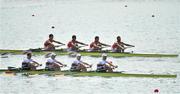 28 July 2021; China rowers, from left, Xudi Yi, Ha Zang, Dang Liu and Quan Zhang on their way to winning the Men's Quadruple Sculls Final B against eventual second place finishers Germany rowers, from left, Tim Ole Naske, Karl Schulze, Hans Gruhne and Max Appel, at the Sea Forest Waterway during the 2020 Tokyo Summer Olympic Games in Tokyo, Japan. Photo by Seb Daly/Sportsfile