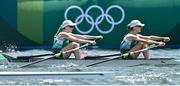28 July 2021; Aoife Casey, left, and Margaret Cremen of Ireland on their way to finishing 5th place in the Women's Lightweight Double Sculls semi-final A/B at the Sea Forest Waterway during the 2020 Tokyo Summer Olympic Games in Tokyo, Japan. Photo by Seb Daly/Sportsfile