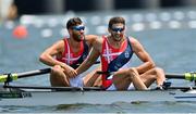 28 July 2021; Martin Macjovic, left, and Milos Vasic of Croatia after finishing 2nd place in the Men's Pair at the Sea Forest Waterway during the 2020 Tokyo Summer Olympic Games in Tokyo, Japan. Photo by Seb Daly/Sportsfile