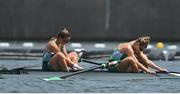 28 July 2021; Aileen Crowley, left, and Monika Dukarska of Ireland react after finishing 5th place in the Women's Pair semi-final A/B at the Sea Forest Waterway during the 2020 Tokyo Summer Olympic Games in Tokyo, Japan. Photo by Seb Daly/Sportsfile