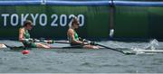 28 July 2021; Aileen Crowley, left, and Monika Dukarska of Ireland on their way to finishing 5th place in the Women's Pair semi-final A/B at the Sea Forest Waterway during the 2020 Tokyo Summer Olympic Games in Tokyo, Japan. Photo by Seb Daly/Sportsfile