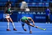 28 July 2021; Lena Tice of Ireland shoots to score her side's first goal, from a penalty corner, during the women's pool A group stage match between Germany and Ireland at the Oi Hockey Stadium during the 2020 Tokyo Summer Olympic Games in Tokyo, Japan. Photo by Brendan Moran/Sportsfile
