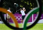 28 July 2021; Antoine Rozner of France watches his tee shot on the 16th hole during a practice round at the Kasumigaseki Country Club during the 2020 Tokyo Summer Olympic Games in Kawagoe, Saitama, Japan. Photo by Ramsey Cardy/Sportsfile