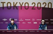 28 July 2021; Paul Casey, left, and Tommy Fleetwood of Great Britain during a press conference at the Kasumigaseki Country Club during the 2020 Tokyo Summer Olympic Games in Kawagoe, Saitama, Japan. Photo by Ramsey Cardy/Sportsfile