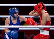 28 July 2021; Skye Nicolson of Australia, left, and Karriss Artingstall of Great Britain during their women's featherweight quarter-final bout at the Kokugikan Arena during the 2020 Tokyo Summer Olympic Games in Tokyo, Japan. Photo by Stephen McCarthy/Sportsfile