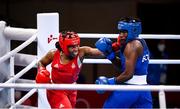 28 July 2021; Rady Adosinda Gramane of Mozambique, left, and Erika Stefania Pachito Jurado of Ecuador during their women's middleweight round of 16 bout at the Kokugikan Arena during the 2020 Tokyo Summer Olympic Games in Tokyo, Japan. Photo by Stephen McCarthy/Sportsfile