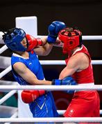 28 July 2021; Aoife O'Rourke of Ireland, right, and Qian Li of China during their women's middleweight round of 16 bout at the Kokugikan Arena during the 2020 Tokyo Summer Olympic Games in Tokyo, Japan. Photo by Stephen McCarthy/Sportsfile