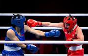 28 July 2021; Aoife O'Rourke of Ireland, right, and Qian Li of China during their women's middleweight round of 16 bout at the Kokugikan Arena during the 2020 Tokyo Summer Olympic Games in Tokyo, Japan. Photo by Stephen McCarthy/Sportsfile