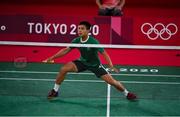 28 July 2021; Nhat Nyugen of Ireland during the men's singles group play stage match against Tzu-Wei Wang of Chinese Taipei at the Musashino Forest Sport Plaza during the 2020 Tokyo Summer Olympic Games in Tokyo, Japan. Photo by Brendan Moran/Sportsfile