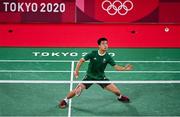 28 July 2021; Nhat Nyugen of Ireland during the men's singles group play stage match against Tzu-Wei Wang of Chinese Taipei at the Musashino Forest Sport Plaza during the 2020 Tokyo Summer Olympic Games in Tokyo, Japan. Photo by Brendan Moran/Sportsfile