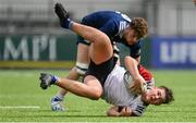 28 July 2021; David O’Rourke of Midlands is tackled by James Walsh of North Midlands during the Shane Horgan Cup Round 1 match between Midlands and North Midlands at Energia Park in Dublin. Photo by Sam Barnes/Sportsfile