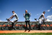 28 July 2021; Former jockey Ruby Walsh, centre, with jockeys Bryan Cooper, left, and Paul Townend pose for a photo to promote the Coast to Curragh charity cycle in memory of Pat Smullen which will take place on the 25 September starting at Laytown and finishing at the Curragh prior to racing on day three of the Galway Races Summer Festival at Ballybrit Racecourse in Galway. Photo by David Fitzgerald/Sportsfile