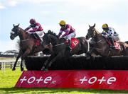 28 July 2021; Abbey Magic, with Sean Flanagan up, right, jump next to Star Max, with Shane Fitzgerald up, centre, and Due Reward, with Mike O'Connor up, on their way to winning the Tote+ Proud Sponsor of the Galway Races Steeplechase on day three of the Galway Races Summer Festival at Ballybrit Racecourse in Galway. Photo by David Fitzgerald/Sportsfile