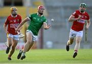 28 July 2021; Cathal Downes of Limerick in action against Darragh Flynn, left, and Cormac O'Brien of Cork during the Munster GAA Hurling U20 Championship Final match between Cork and Limerick at Páirc Uí Chaoimh in Cork. Photo by Piaras Ó Mídheach/Sportsfile