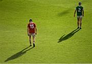 28 July 2021; Chris Thomas of Limerick and Jack Cahalane of Cork make their way back to their positions during the Munster GAA Hurling U20 Championship Final match between Cork and Limerick at Páirc Uí Chaoimh in Cork. Photo by Piaras Ó Mídheach/Sportsfile
