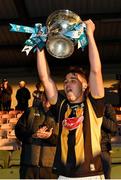28 July 2021; Kilkenny captain Harry Shine lifts the cup after the 2021 Electric Ireland Leinster Minor Hurling Championship Final match between Kilkenny and Wexford at Netwatch Cullen Park in Carlow. Photo by Matt Browne/Sportsfile