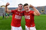 28 July 2021; Cork players Daniel Hogan, left, and Brian O'Sullivan after their side's victory in the Munster GAA Hurling U20 Championship Final match between Cork and Limerick at Páirc Uí Chaoimh in Cork. Photo by Piaras Ó Mídheach/Sportsfile