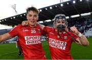 28 July 2021; Cork players Diarmuid Kearney, left, and Sam Quirke celebrate after their side's victory in the Munster GAA Hurling U20 Championship Final match between Cork and Limerick at Páirc Uí Chaoimh in Cork. Photo by Piaras Ó Mídheach/Sportsfile