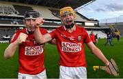 28 July 2021; Cork players Jack Cahalane, left, and Darragh Flynn celebrate after their side's victory the Munster GAA Hurling U20 Championship Final match between Cork and Limerick at Páirc Uí Chaoimh in Cork. Photo by Piaras Ó Mídheach/Sportsfile